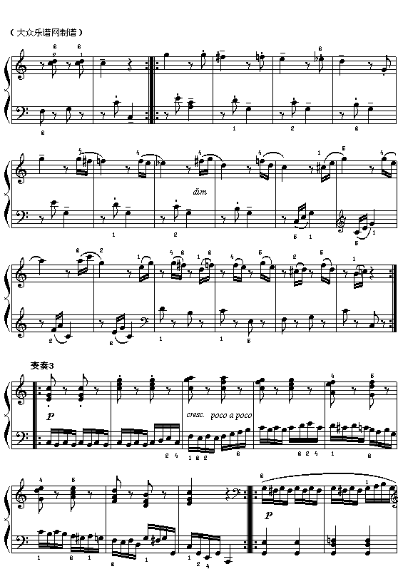 莫扎特小星星主题及三个变奏(钢琴谱)1
