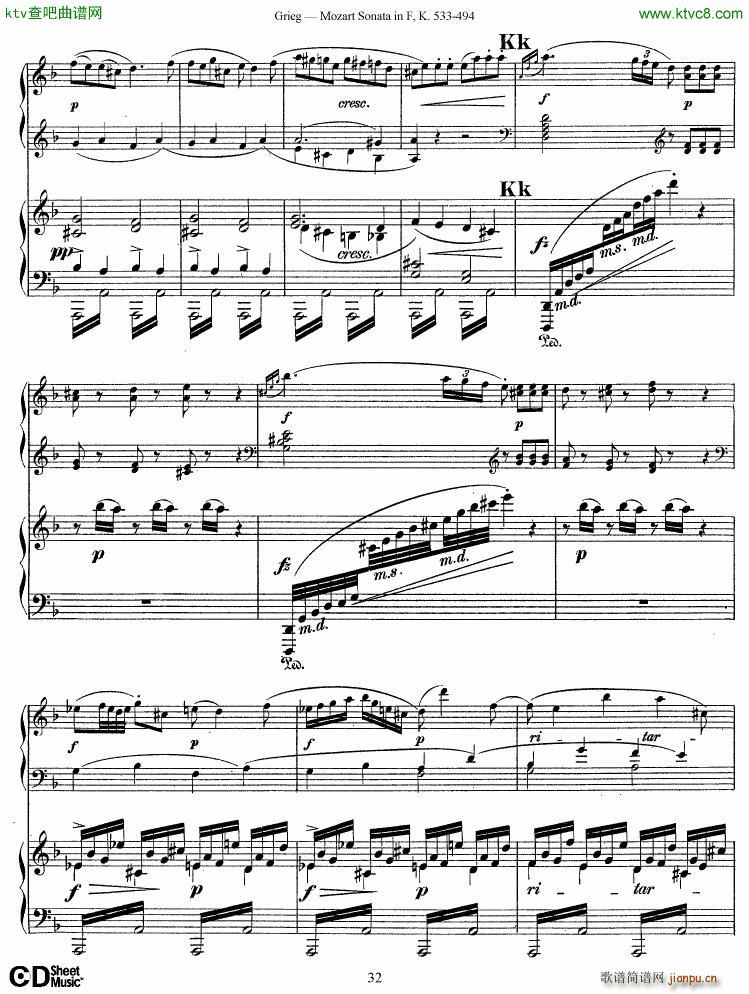 Grieg Sonata K 533 Mozart 2nd Piano Grieg(钢琴谱)32