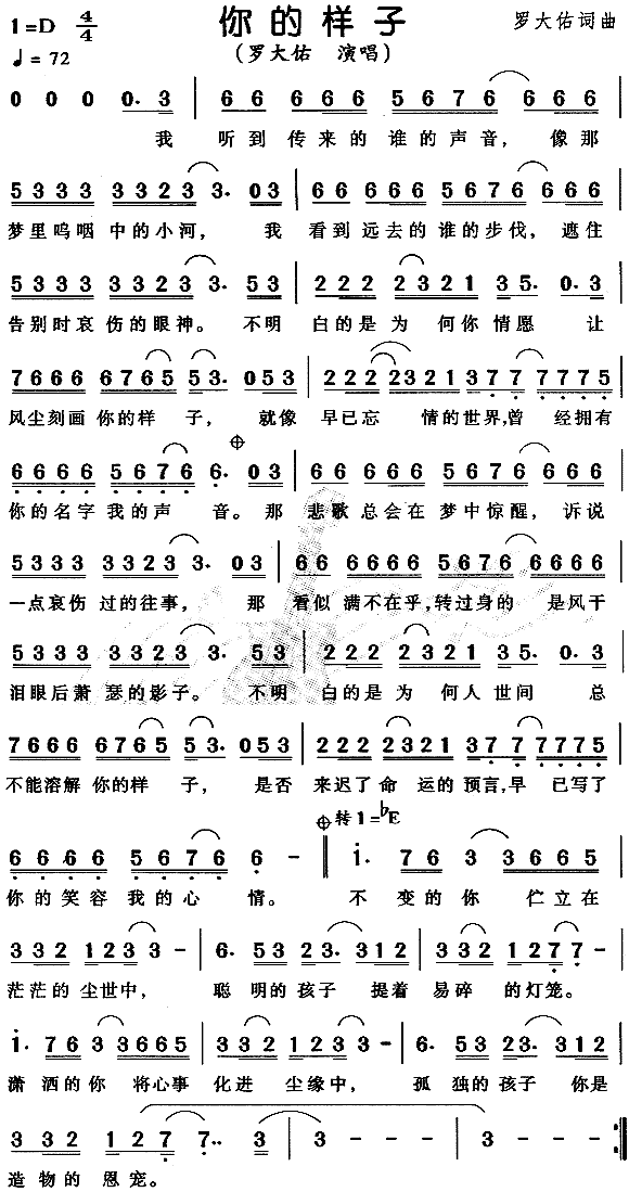 你的样子(四字歌谱)1