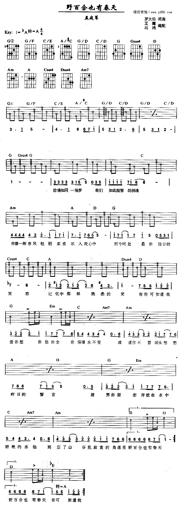 野百合也有春天(七字歌谱)1