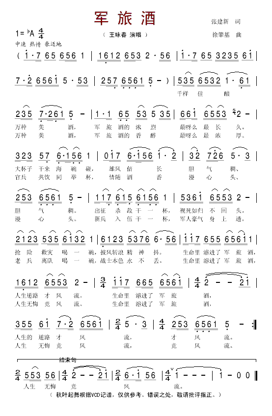 军旅酒(三字歌谱)1