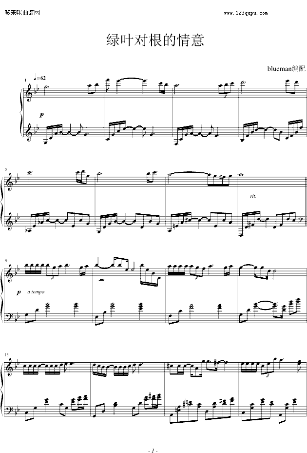 绿叶对根的情意-blueman版-毛阿敏(钢琴谱)1