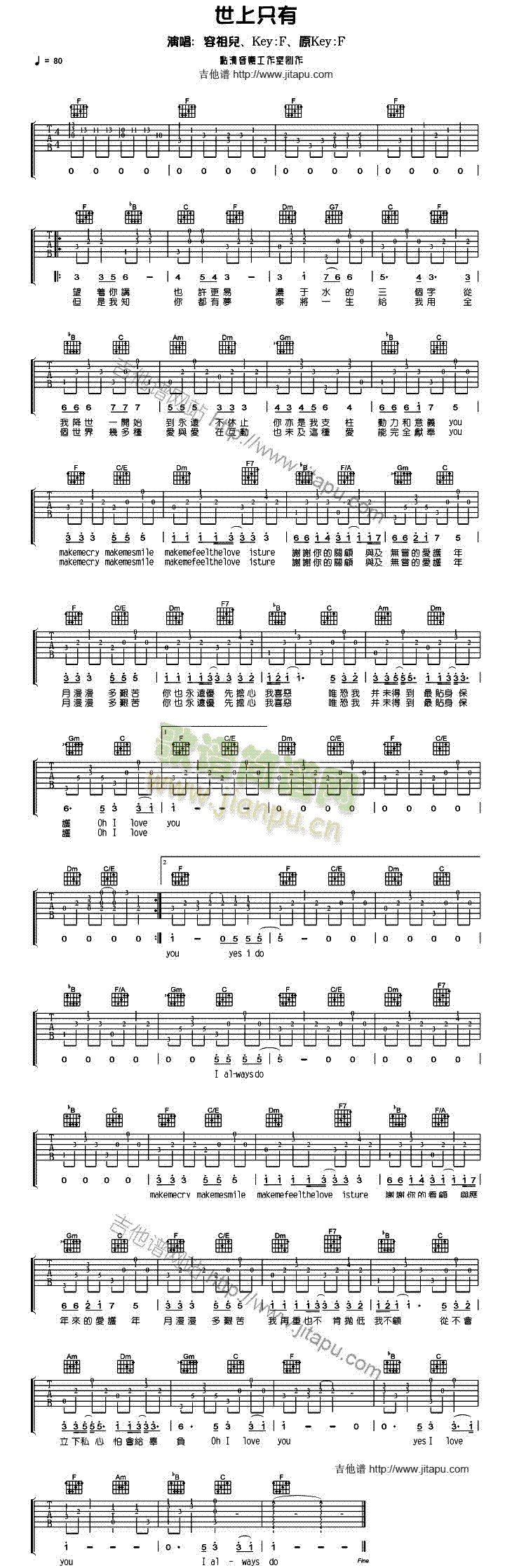 世上只有(吉他谱)1