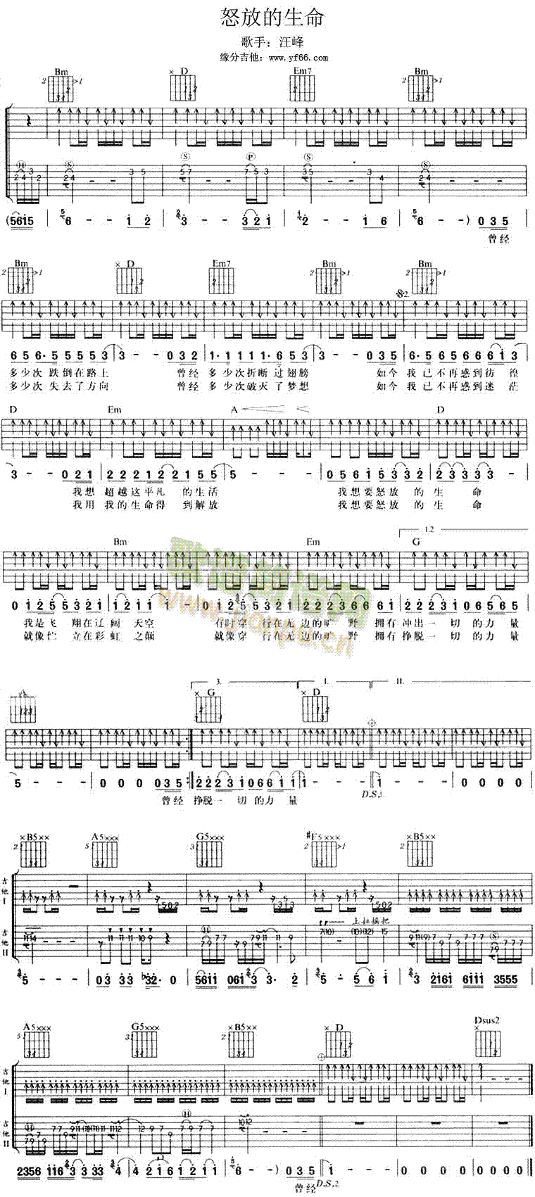 怒放的生命(吉他谱)1