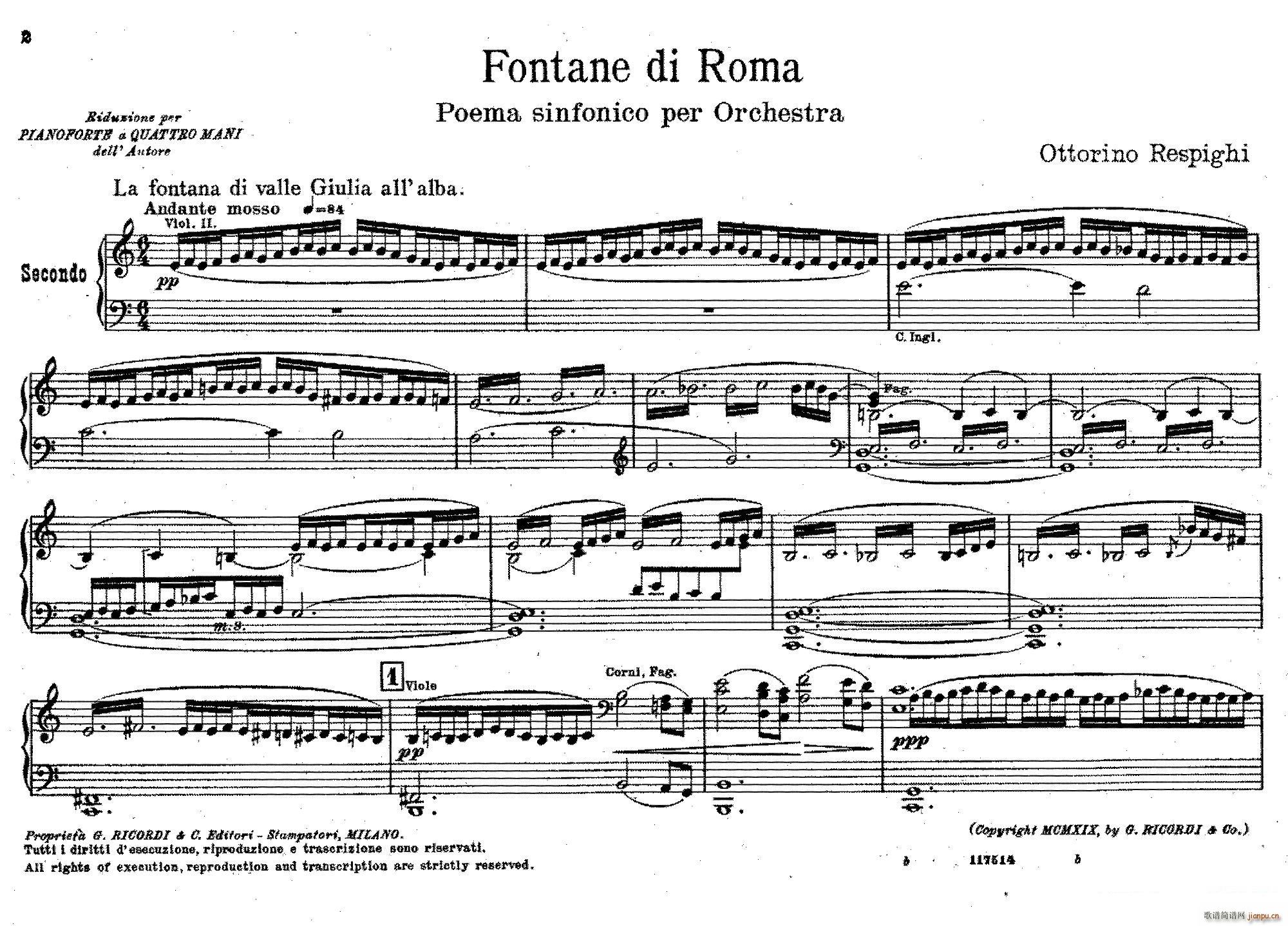 Fontane di Roma 交响诗 罗马的喷泉(钢琴谱)1