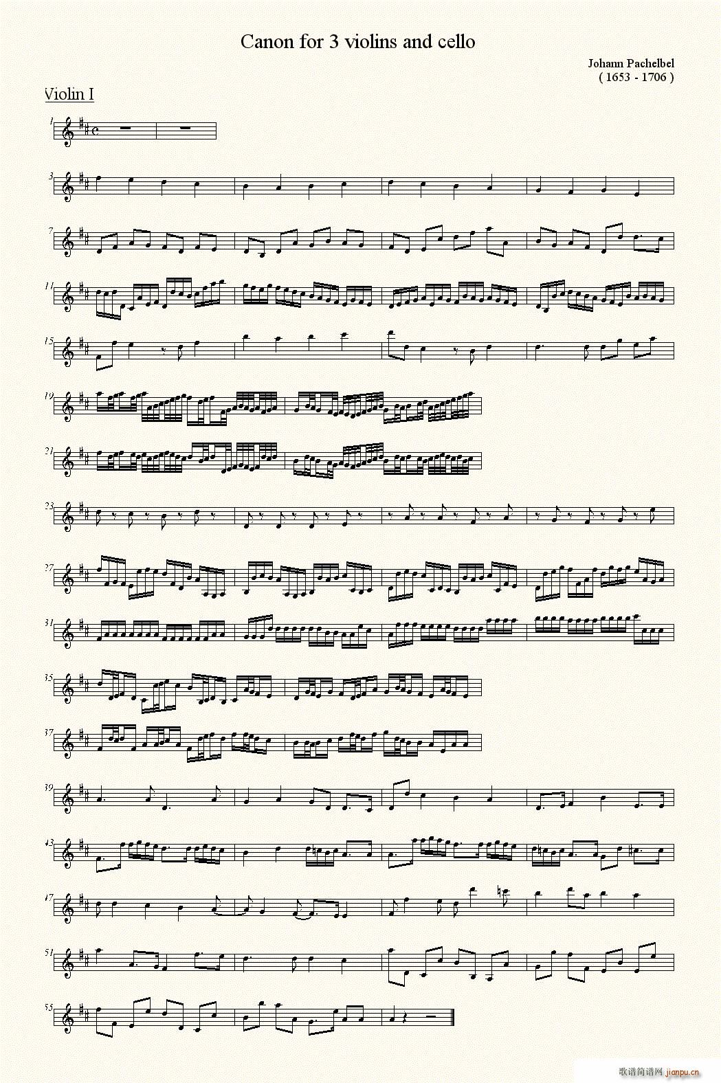 canon for 3 violins and cello 卡农小提琴和大提琴三重奏 提琴(大提琴谱)1