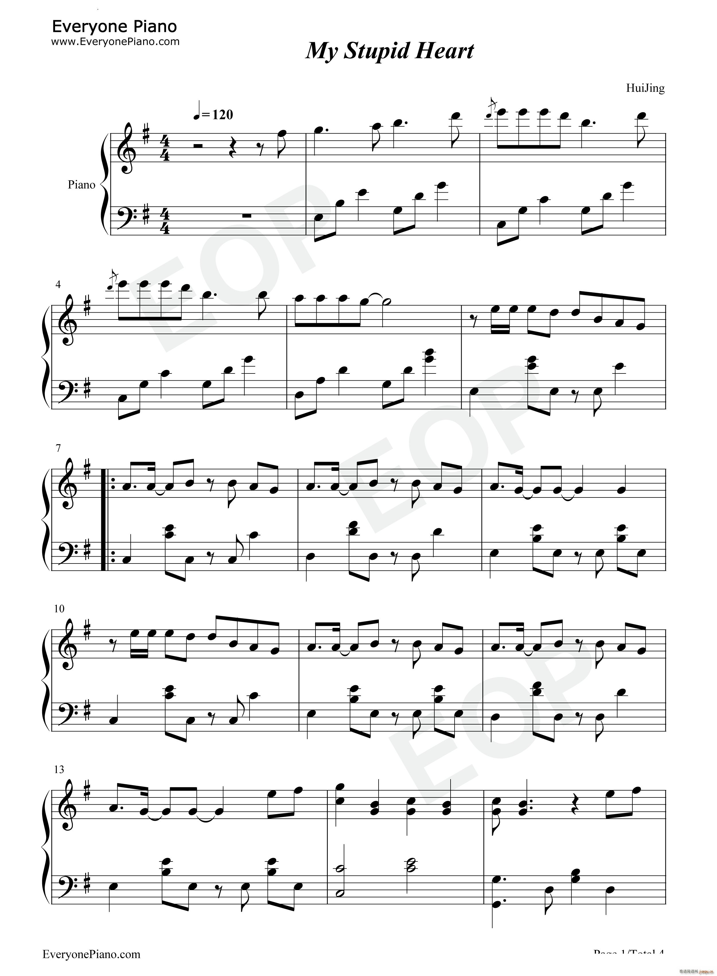 My Stupid Heart 我愚蠢的心抖音热歌(钢琴谱)1