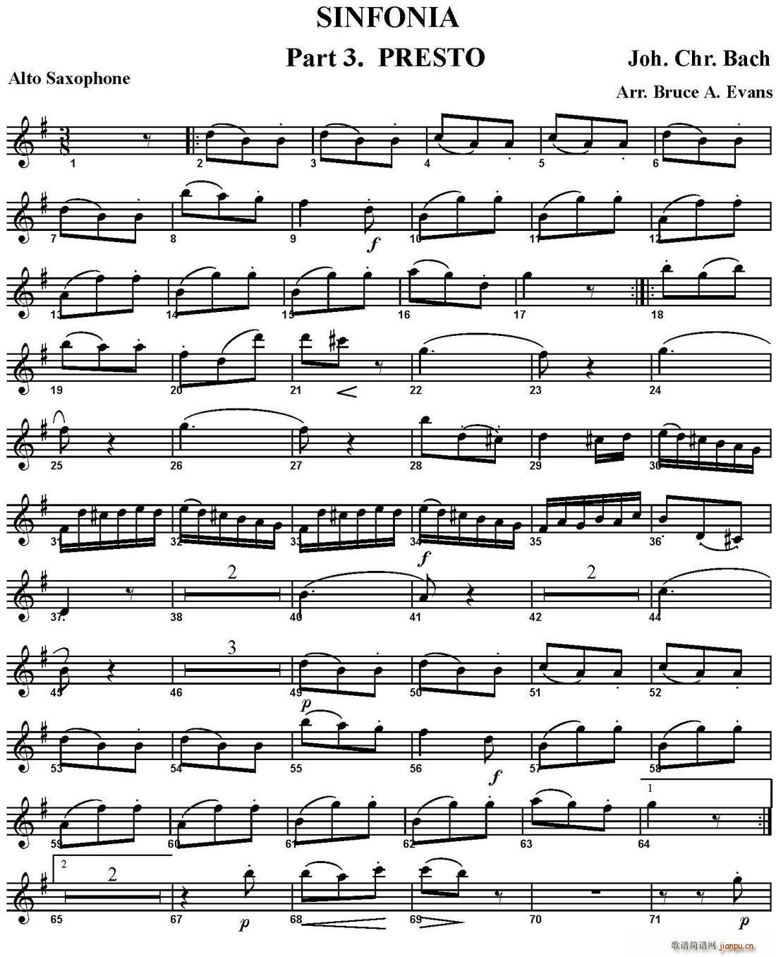 SINFONIA Part 3 PRESTO 四重奏 中音萨克斯(总谱)1