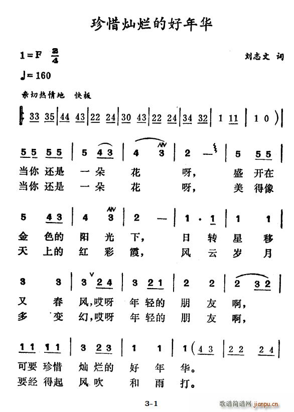 珍惜灿烂的好年华(八字歌谱)1