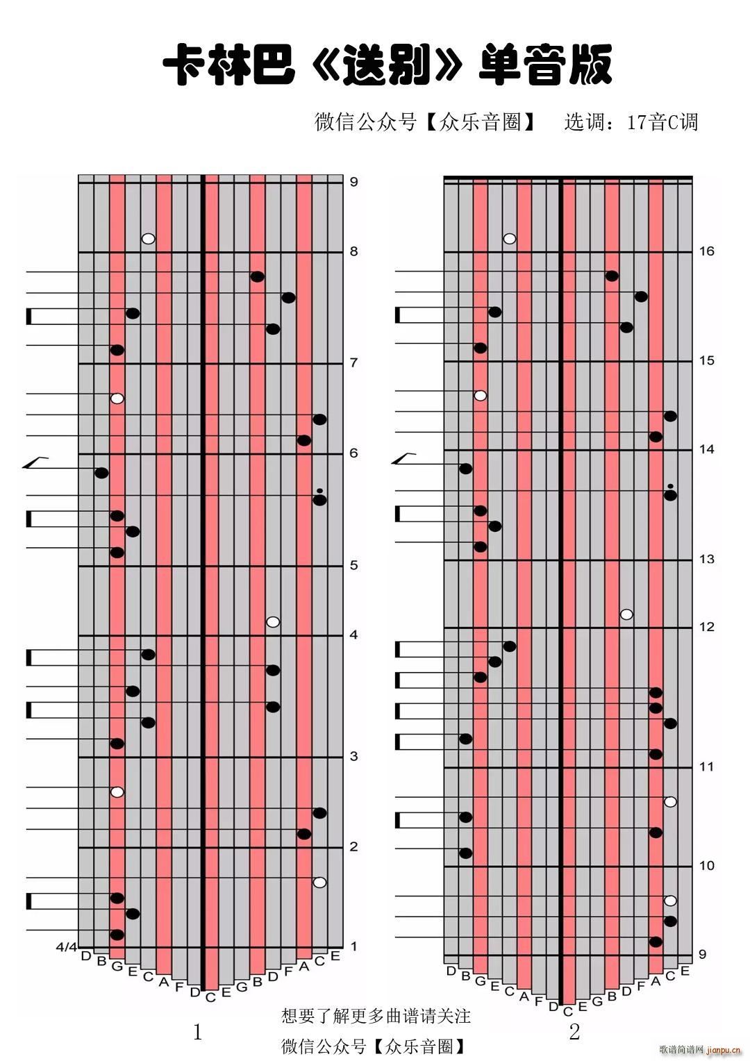 送别 单音 拇指琴卡林巴琴专用谱(十字及以上)1