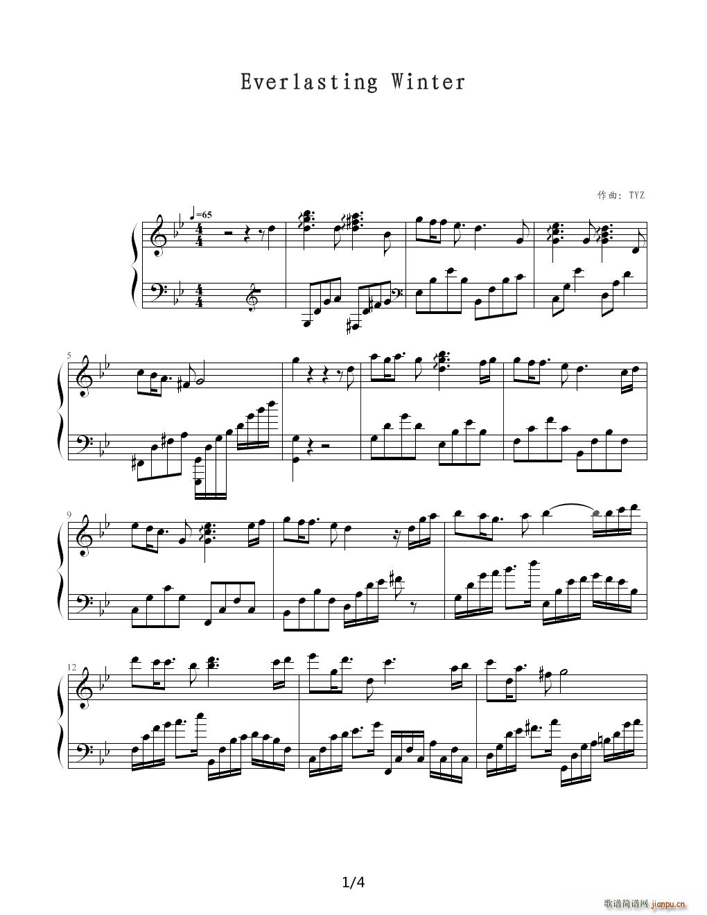 Everlasting Winter 降B调(钢琴谱)1