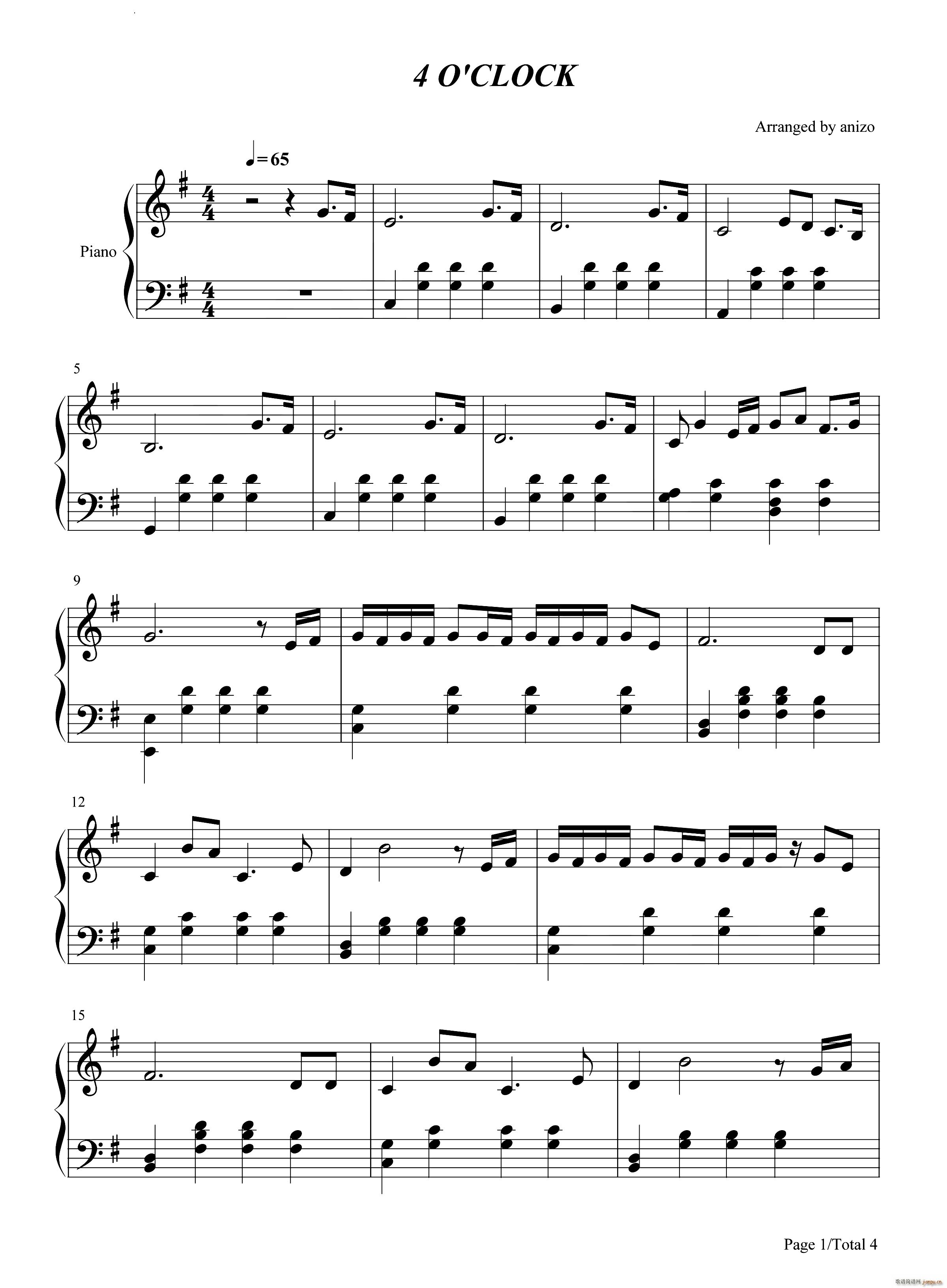 4 o Clock(钢琴谱)1