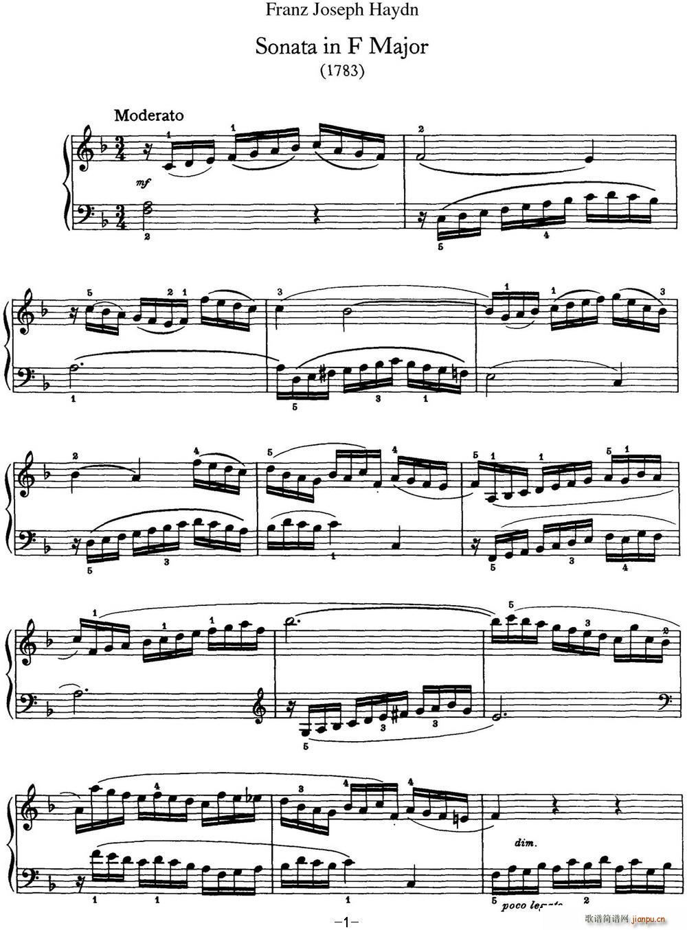 海顿 钢琴奏鸣曲 Hob XVI 47 in F major(钢琴谱)1