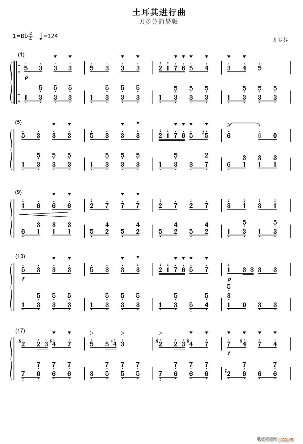 土耳其进行曲 简易版 双手(钢琴谱)1