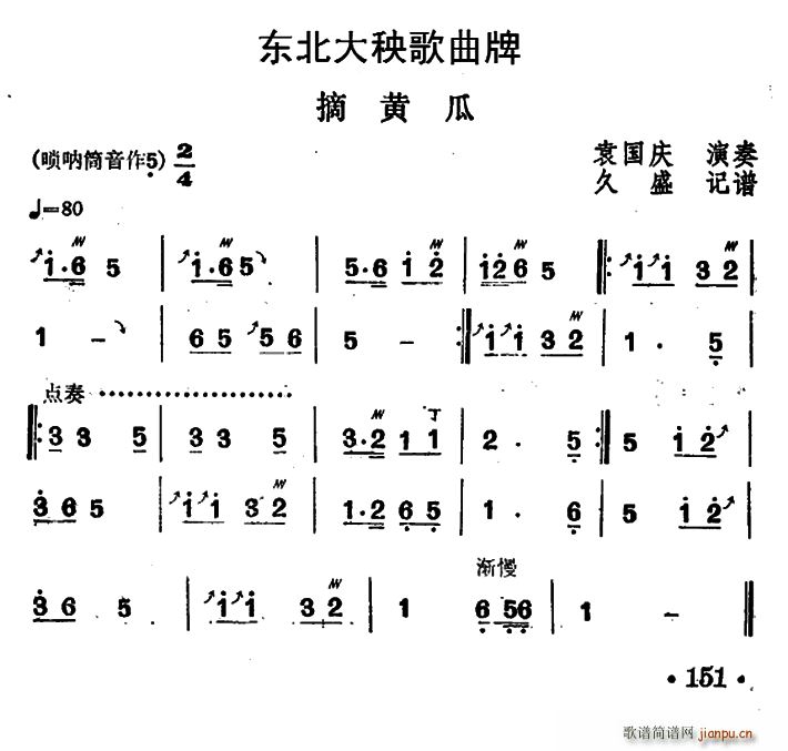 东北大秧歌曲牌 摘黄瓜(十字及以上)1