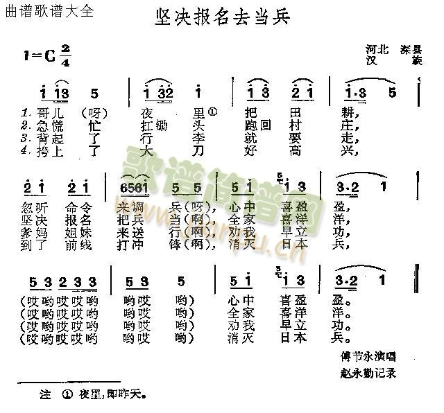 坚决报名去当兵(七字歌谱)1