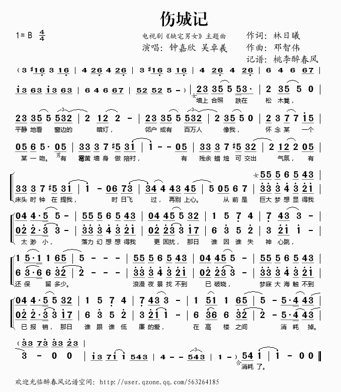 伤城记(三字歌谱)1