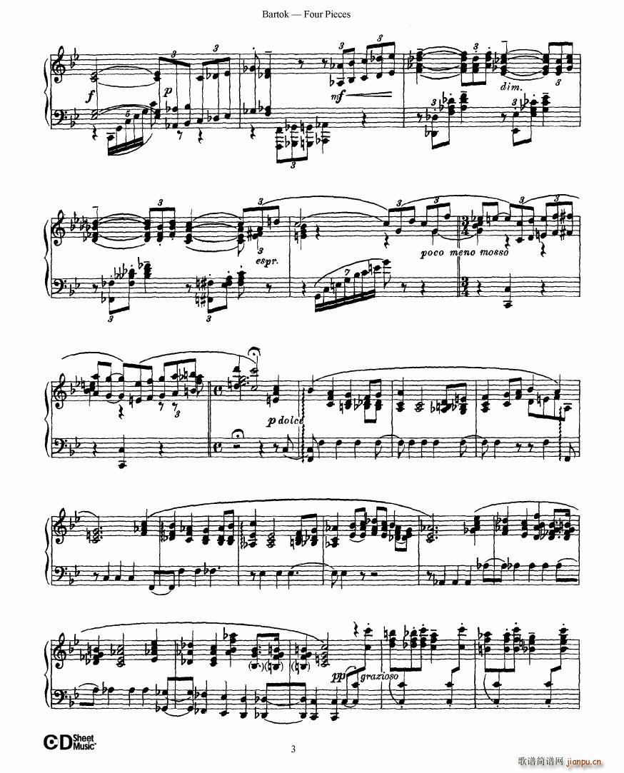 Bartok DD 71 Four Piano Pieces(钢琴谱)3