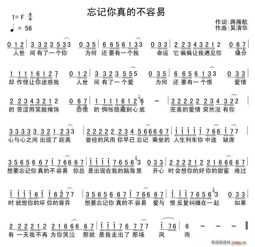 忘记你真的不容易(八字歌谱)1