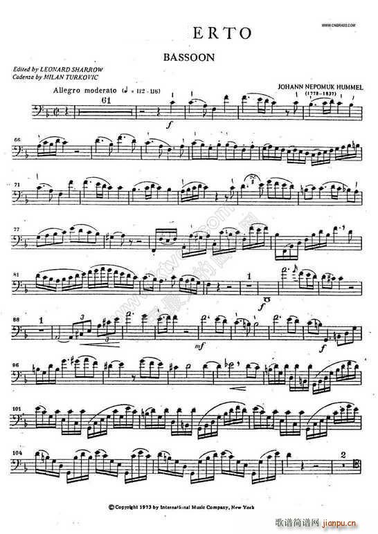 humel CONCERTO bassoon 胡梅尔 巴松协奏曲(十字及以上)1
