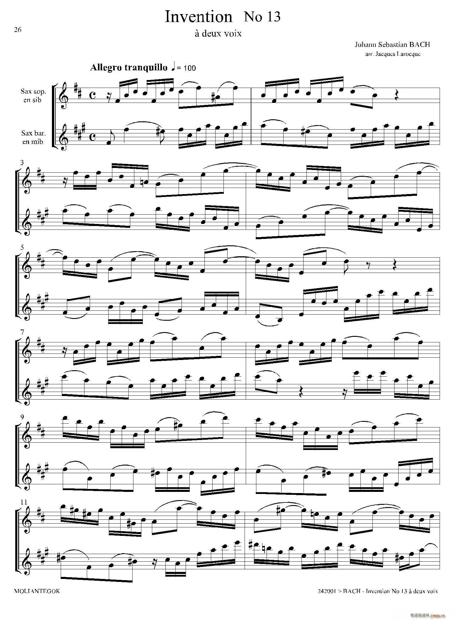 Inventions 巴赫15首创意曲 二重奏 13(总谱)1