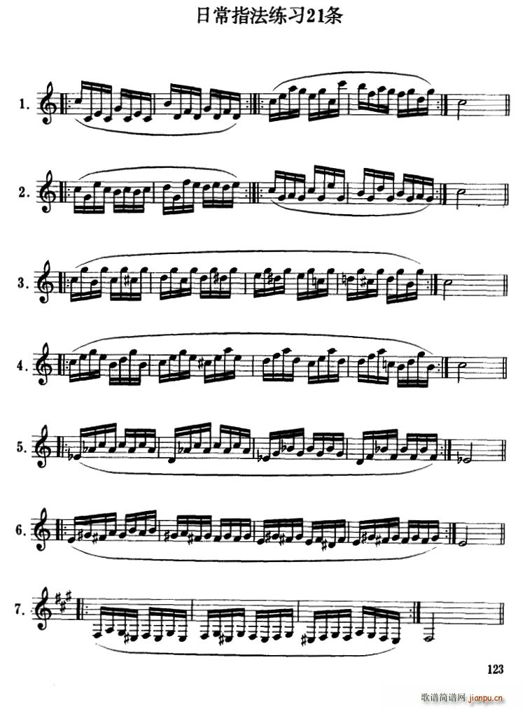 单簧管日常指法练习21条(单簧管谱)1