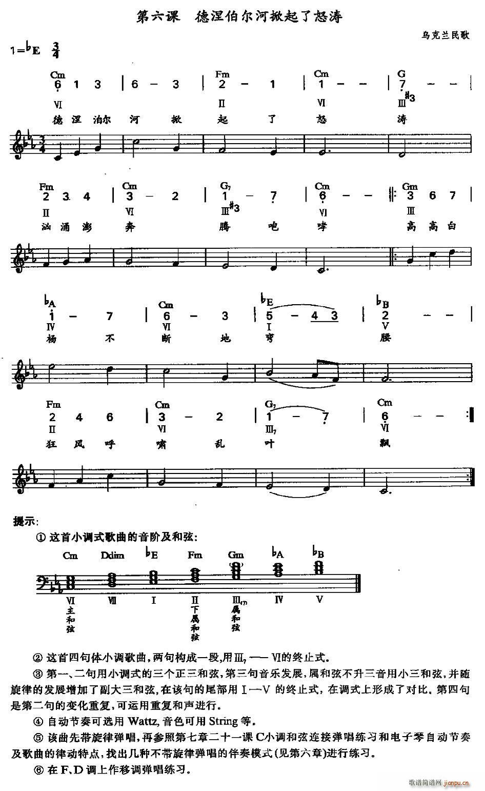 德涅伯尔河掀起了怒涛 乌克兰民歌(电子琴谱)1