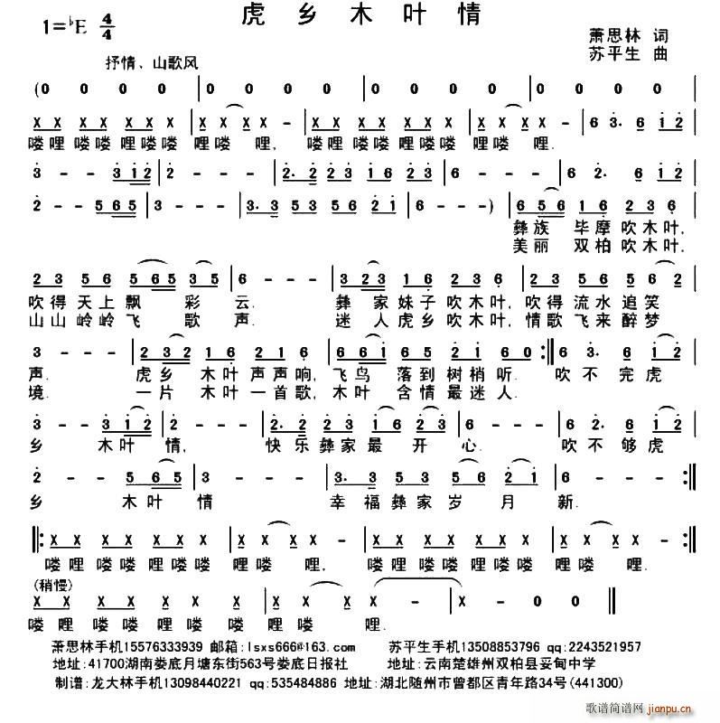 虎乡木叶情(五字歌谱)1