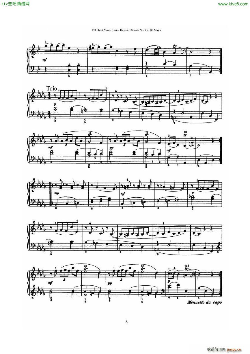 Haydn Joseph Sonata no 2 in Bb Major(钢琴谱)8