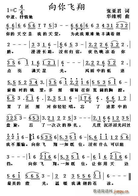 向你飞翔(四字歌谱)1