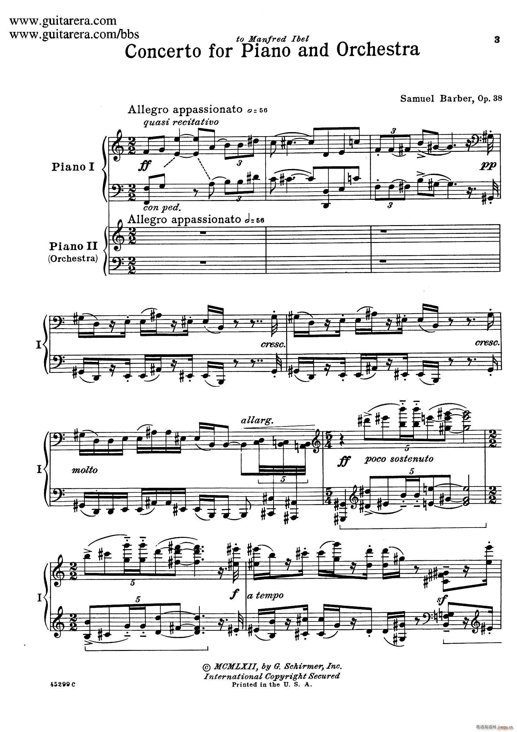 Piano Concerto Op 38 钢琴协奏曲 双钢琴 第一乐章(钢琴谱)1