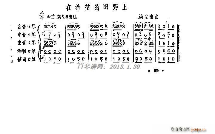 在希望的田野上 含重音 和弦口琴(口琴谱)1