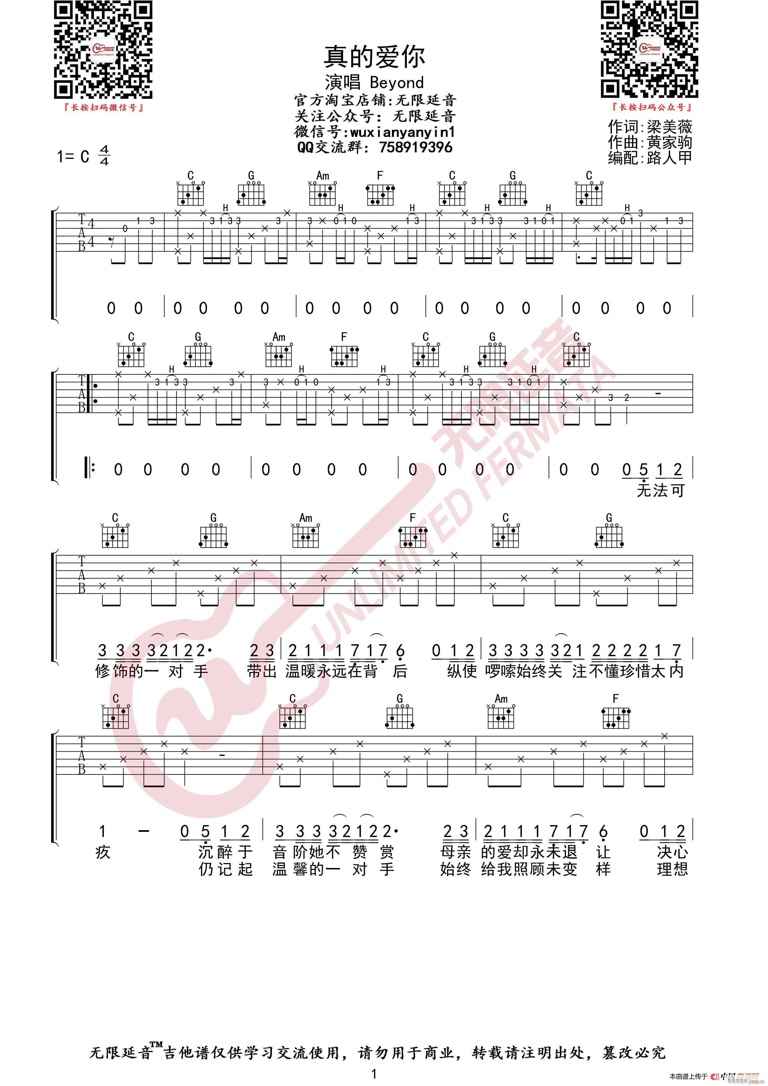 Beyond 真的爱你 无限延音编配(吉他谱)1
