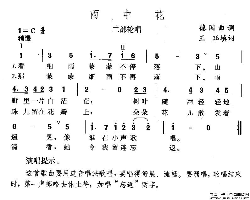 雨中花(三字歌谱)1