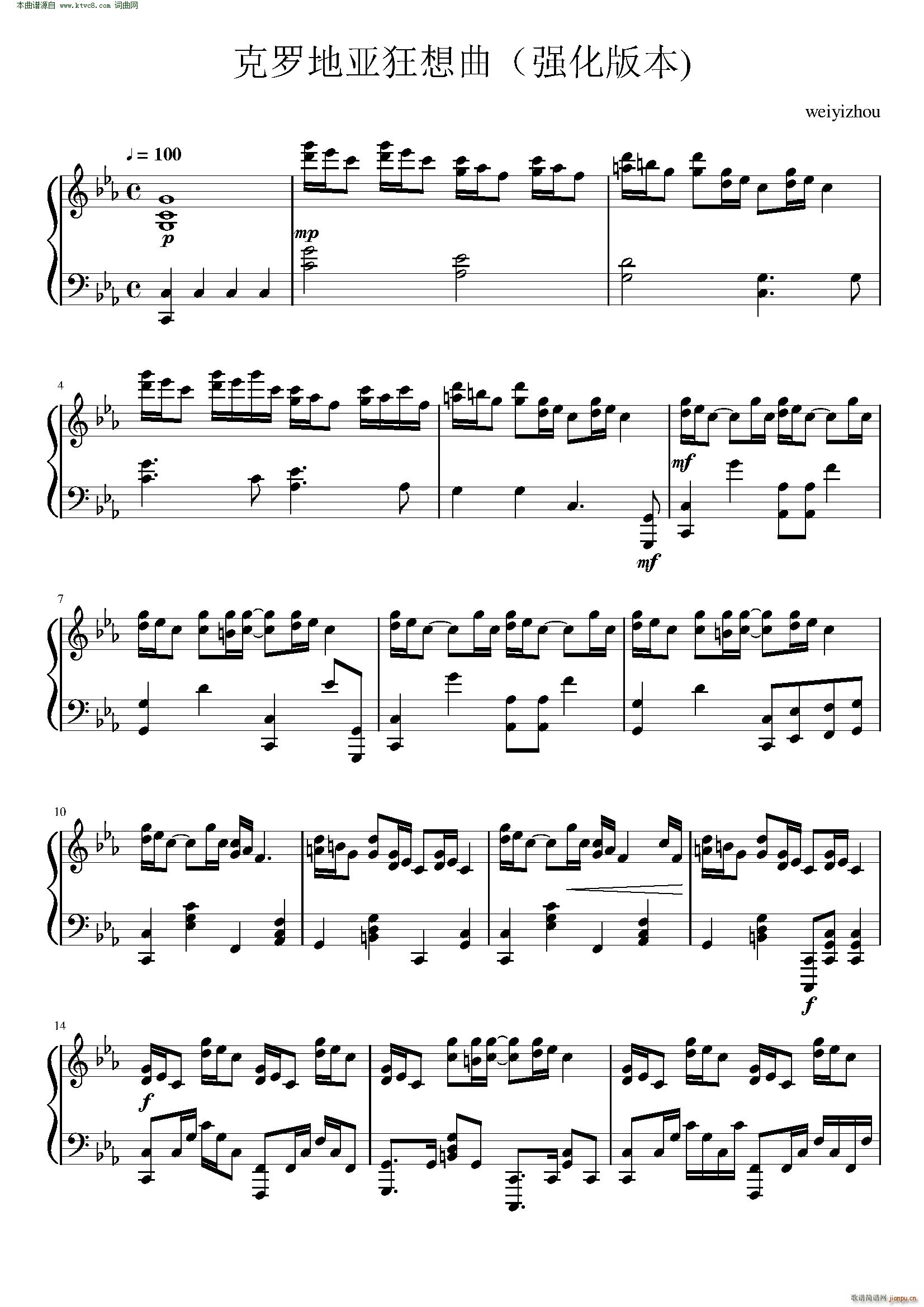 克罗地亚狂想曲 强化版(钢琴谱)1