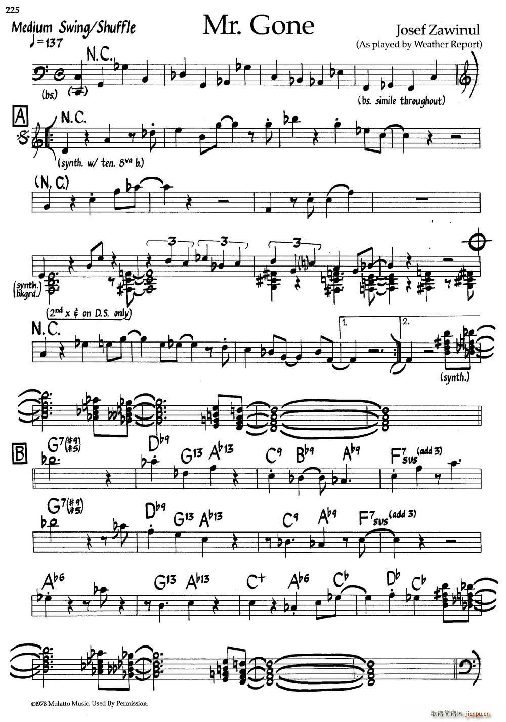 Mr Gone 爵士钢琴曲(钢琴谱)1