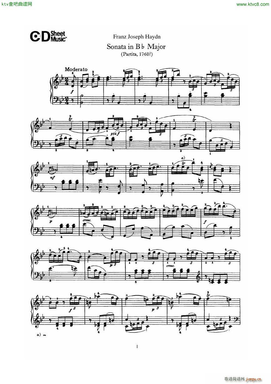 Haydn Joseph Sonata no 2 in Bb Major(钢琴谱)1