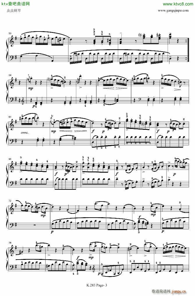 莫扎特G大调钢琴奏鸣曲K 283(钢琴谱)3
