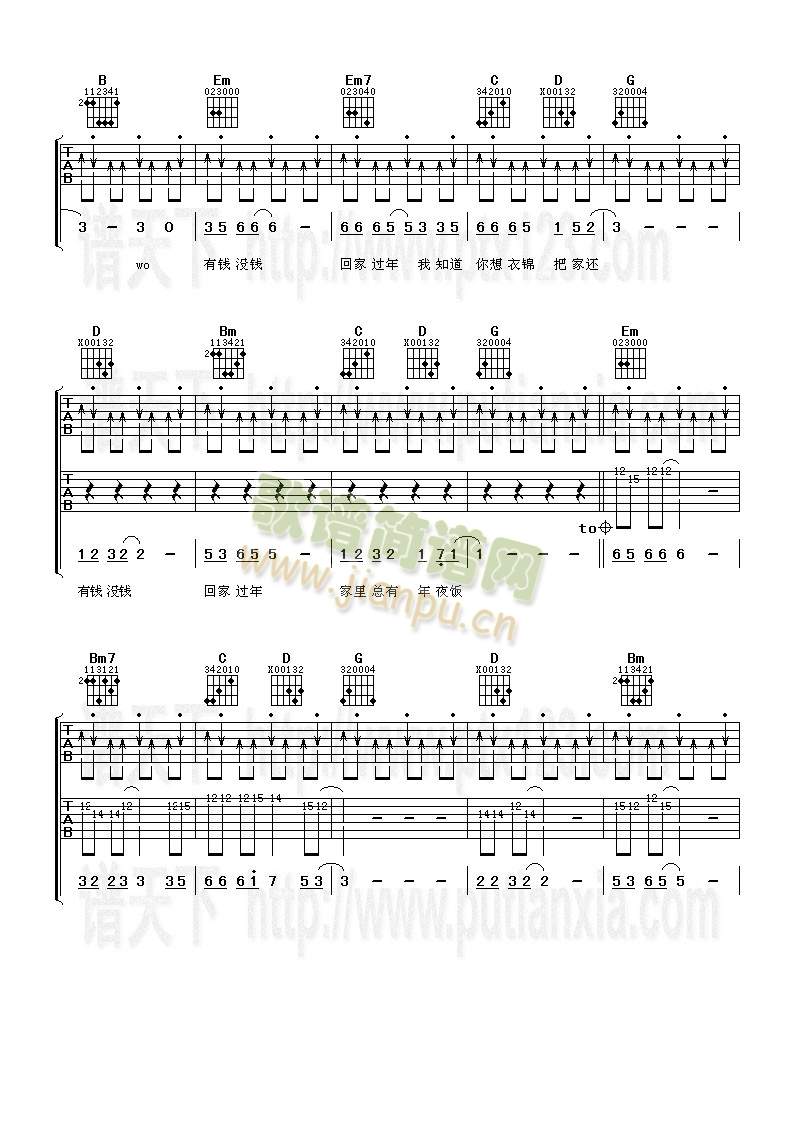 有钱没钱回家过年(吉他谱)3
