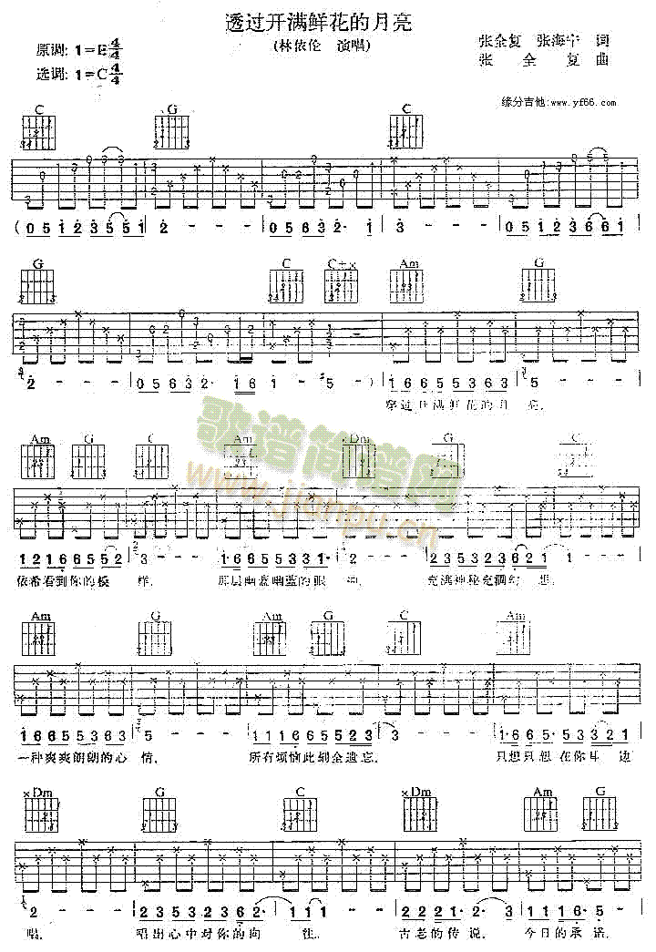 透过开满鲜花的月亮(吉他谱)1