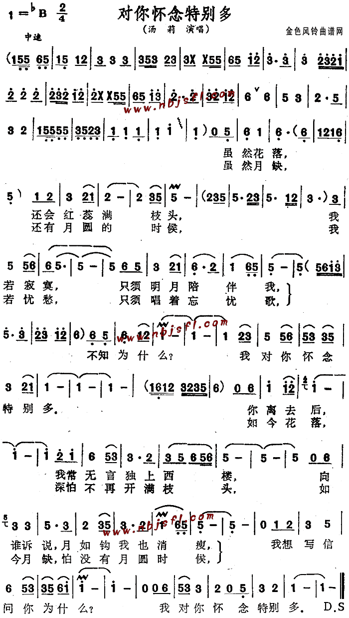 对你怀念特别多(七字歌谱)1