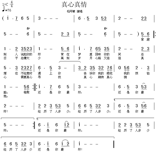 真心真情(四字歌谱)1