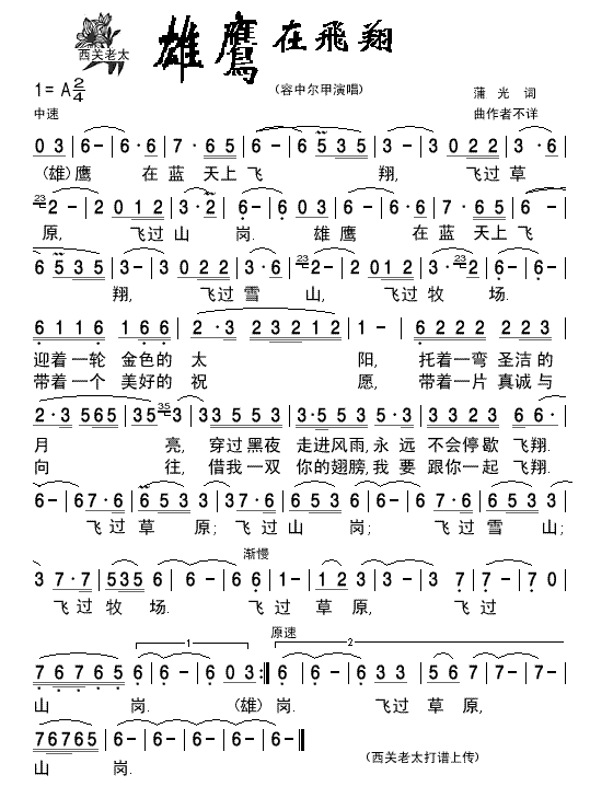 雄鹰在飞翔(五字歌谱)1