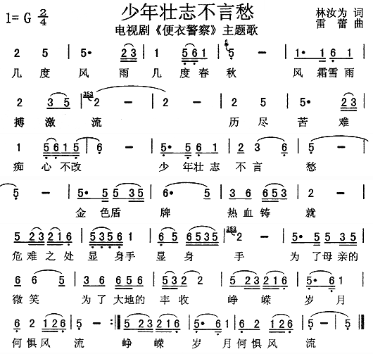 少年壮志不言愁(七字歌谱)1