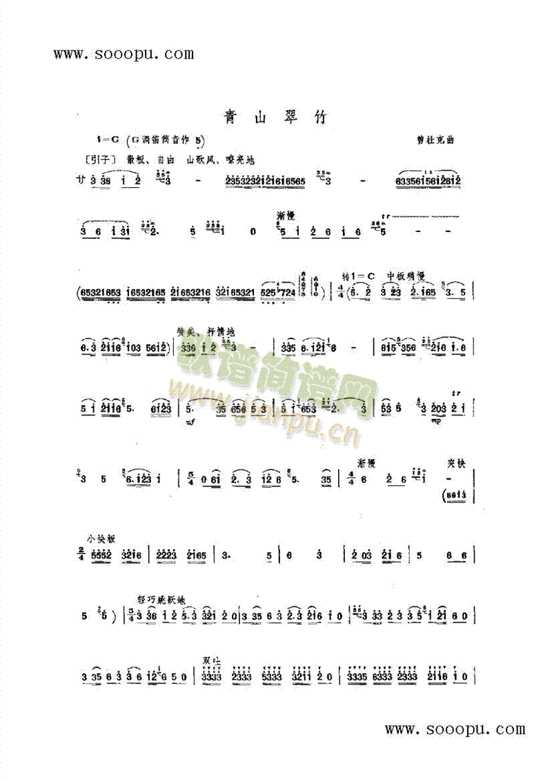 青山翠竹民乐类竹笛(其他乐谱)1