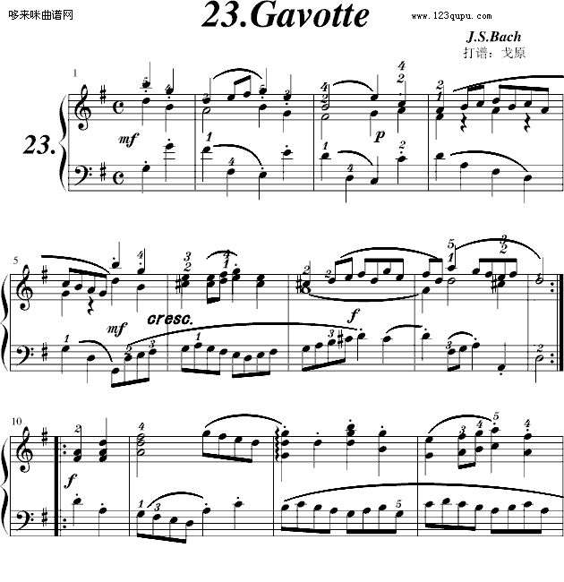 巴赫初步IINo.23Gavotte-巴赫(钢琴谱)1