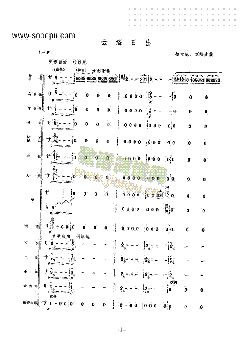 云海日出乐队类民乐合奏(其他乐谱)1