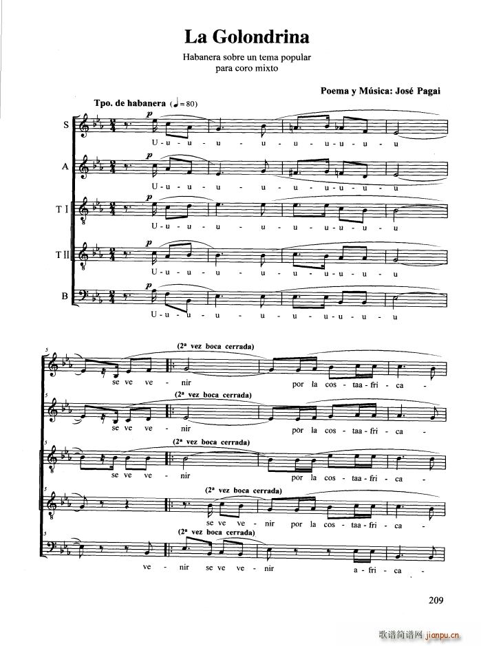 La Golondrina 合唱(合唱谱)1