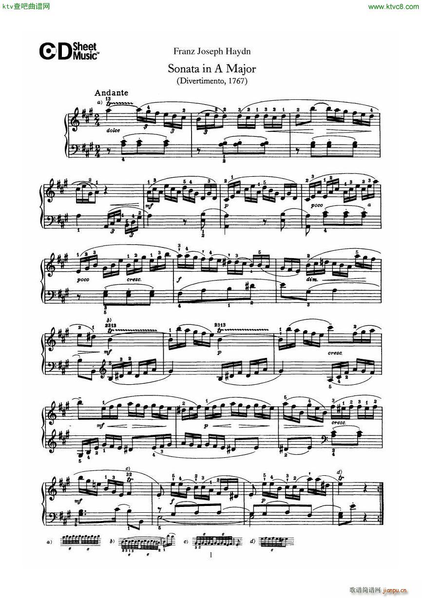 Haydn Joseph Sonata no 12 in A Major(钢琴谱)1