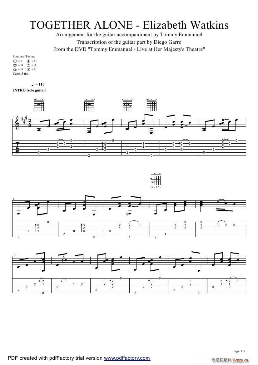 tommy emmanuel together alone 指弹吉它(吉他谱)1